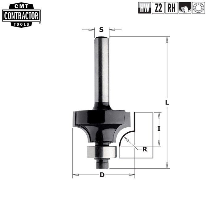 Фото Фреза концевая CMT-contractor внутр.радиус R=9,5 (нижн. подш.) S=8 D=31,7x14 в интернет-магазине ToolHaus.ru
